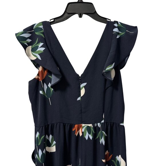 Ann Taylor Factory Womens Size 6 Sleeveless V-Neck Floral Midi Romper Blue/Ruffl - Picture 8 of 12